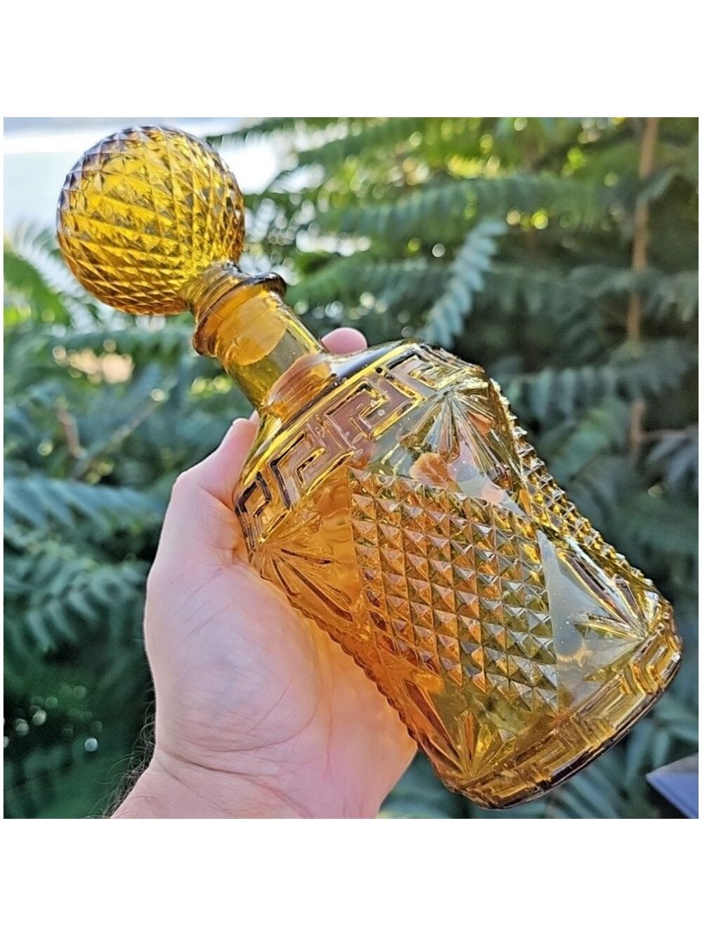 Amber Decanter With Globe Round Stopper Taiwan Vintage